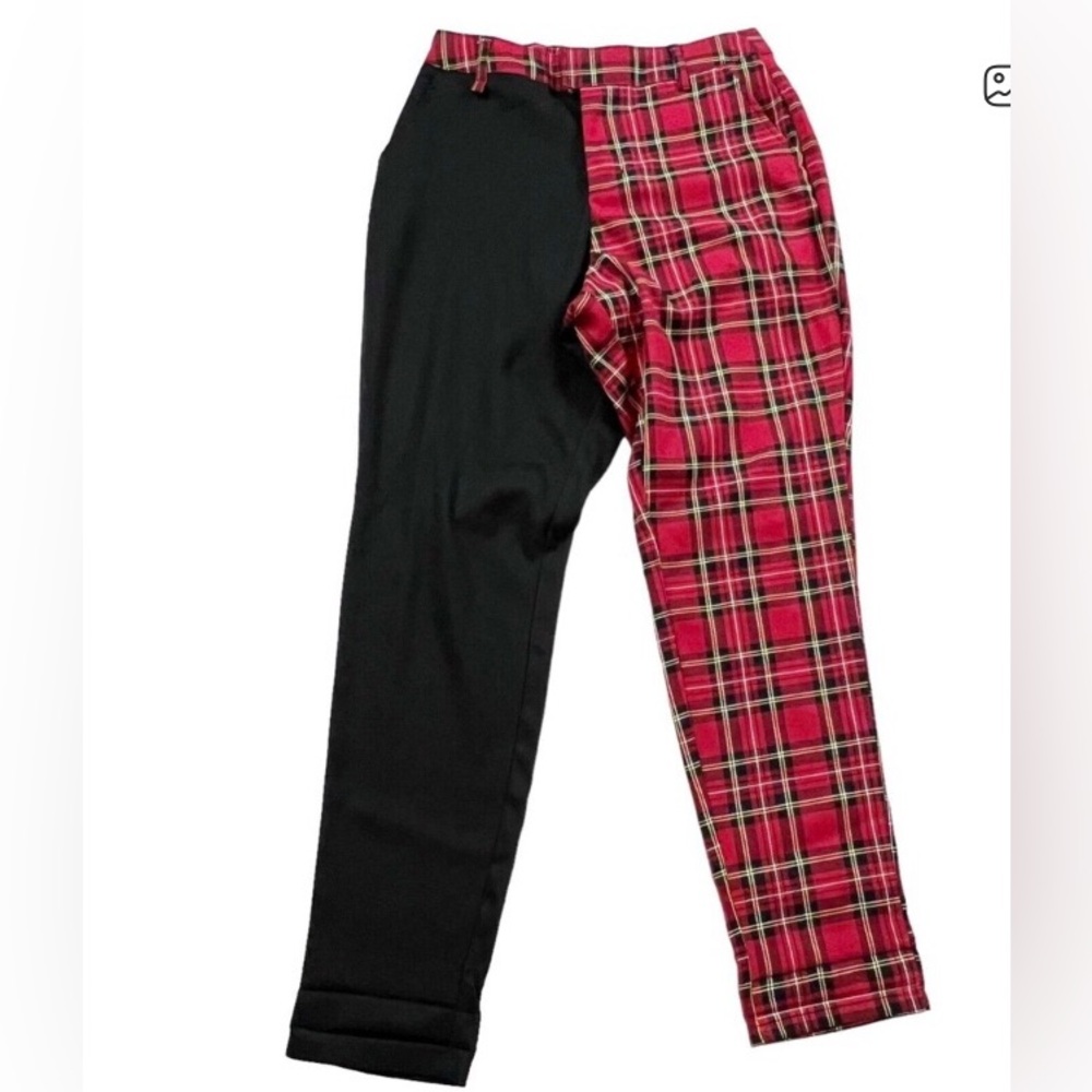 Hot Topic Red and Black Plaid Pants elastic waist size small
